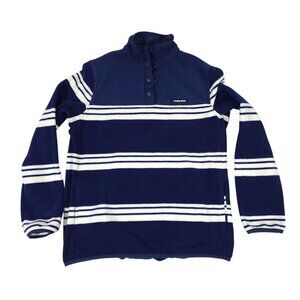 Lands End Navy Blue White Striped Fleece Pullover Sweatshirt Womens Small 6-8
